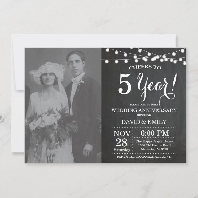 5th Wedding Anniversary Chalkboard Photo Invitation (Front)