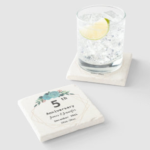 5th Wedding Anniversary Custom Names and Year Stone Coaster
