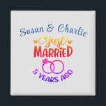 5th Wedding Anniversary Custom Names Magnet<br><div class="desc">Commemorate your fifth wedding anniversary with this magnet. Personalise the names in blue text to your own or the couple who is celebrating this milestone. Perfect for a party favour too!</div>
