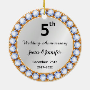 5th Wedding Anniversary diamond Custom Names Ceramic Tree Decoration