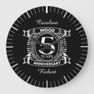 5th wedding anniversary distressed crest large clock