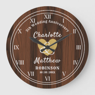 5th Wedding Anniversary Gift Personalised  Large C Clock