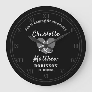 5th Wedding Anniversary Gift Personalised  Large Clock