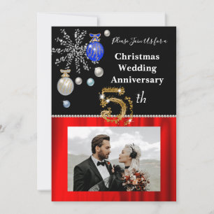 5th Wedding Anniversary & Gold   Festive Holiday Invitation
