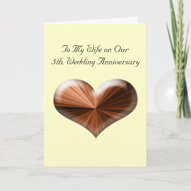 5th. Wedding Anniversary Greeting Card with Wooden (Front)