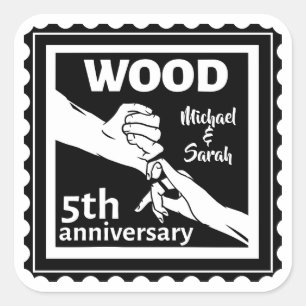 5th Wedding anniversary holding hands wood Square Sticker