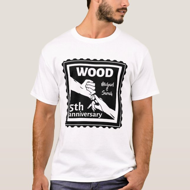 5th Wedding anniversary holding hands wood T-Shirt (Front)
