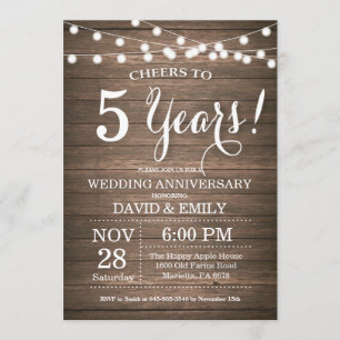 5th Wedding Anniversary Invitation Rustic Wood