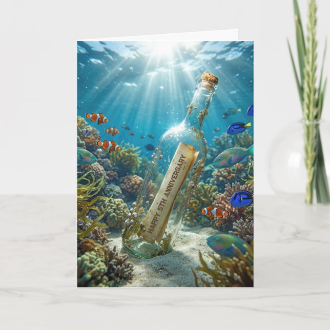 5th Wedding Anniversary Message in a Bottle Card (Front)