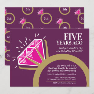 5th wedding anniversary party pink tourmaline ring invitation