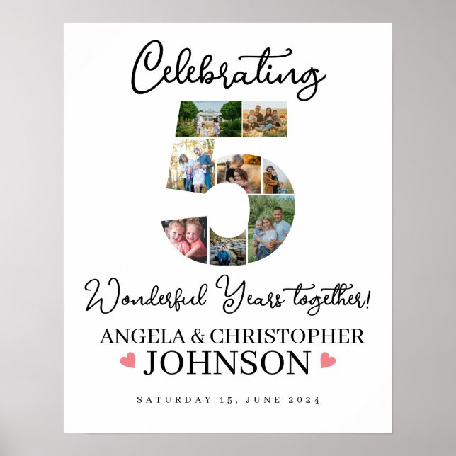 5th Wedding Anniversary Photo Collage Welcome Sign (Front)