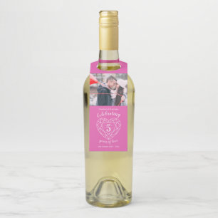 5th wedding Anniversary photo pink gemstone heart Bottle Tag