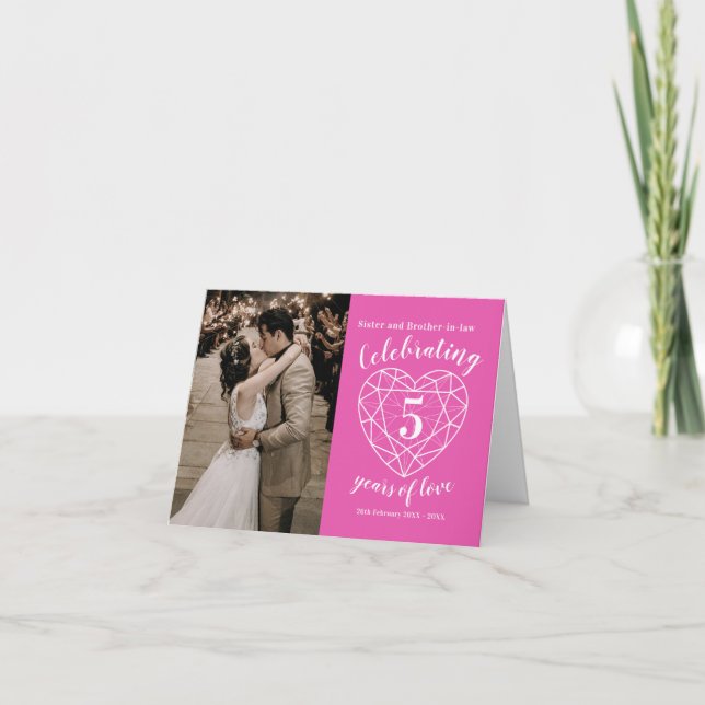 5th wedding anniversary pink personalised photo card (Front)