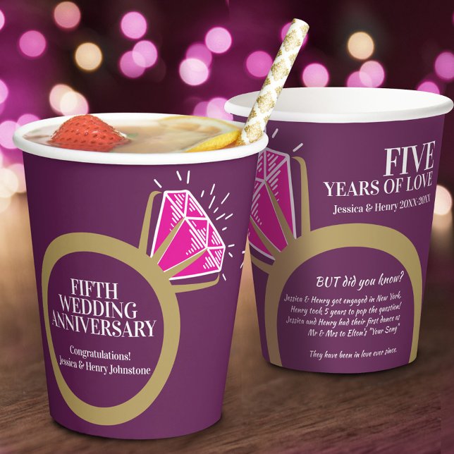 5th wedding anniversary pink ring fun facts  paper cups (Creator Uploaded)
