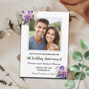 5th Wedding Anniversary Purple Roses Photo Save The Date