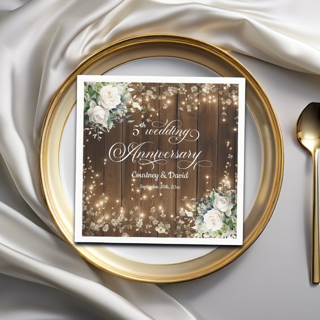 5th Wedding Anniversary Rustic String Lights Napkin (Creator Uploaded)