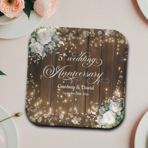 5th Wedding Anniversary Rustic String Lights Paper Plate