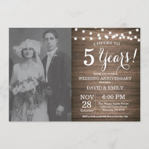 5th Wedding Anniversary Rutic Wood Invitation