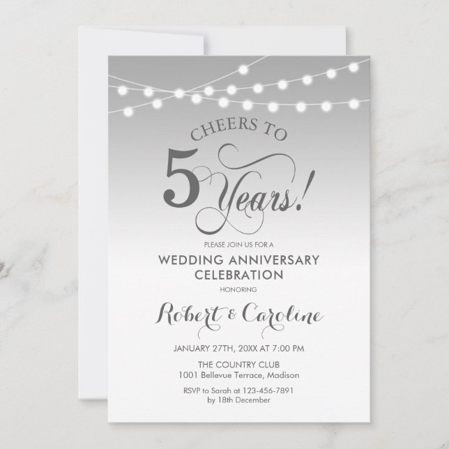 5th Wedding Anniversary - Silver White Invitation (Front)