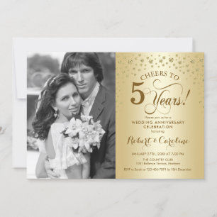 5th Wedding Anniversary with Photo - Gold Invitation