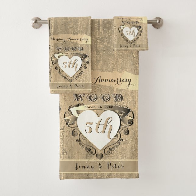 5th Wedding Anniversary "Wood"    Bath Towel Set (Insitu)
