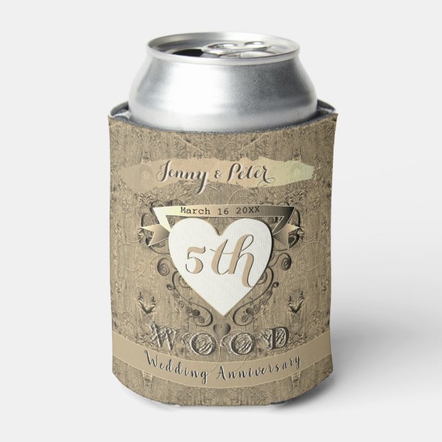 5th Wedding Anniversary "Wood"     Beverage Cooler (Can Front)