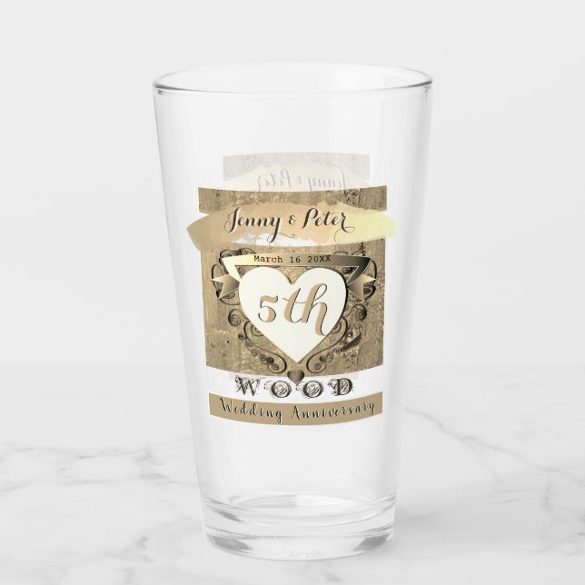 5th Wedding Anniversary "Wood"     Beverage Cooler Glass (Front)