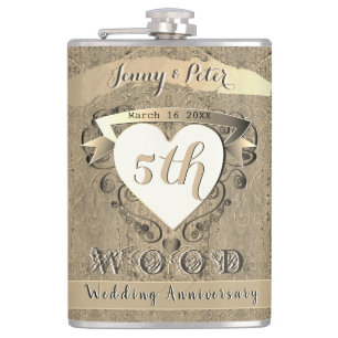 5th Wedding Anniversary "Wood"      Hip Flask