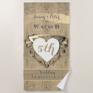 5th Wedding Anniversary Wood (Image) Beach Towel