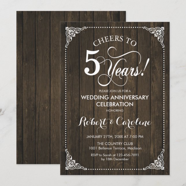 5th Wedding Anniversary - Wood Invitation (Front/Back)