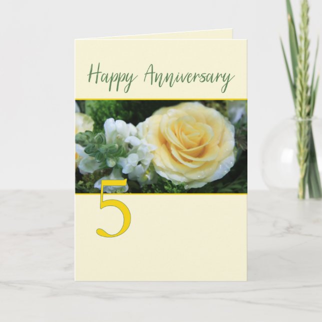 5th Wedding Anniversary Yellow Rose Card (Front)
