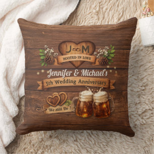 5th Wood Wedding Anniversary Ceremony Photo Rustic Cushion