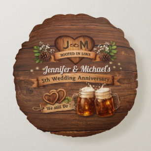 5th Wood Wedding Anniversary Ceremony Photo Rustic Round Cushion