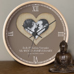 5th Wood wedding anniversary custom photo heart Clock<br><div class="desc">Wood heart effect wedding anniversary clock with a real wood surround or the surround of your choice, personalised with your own couples photo, year of marriage, and names or relationship to you. The example reads Emily & Matthew Vermeulen 5th Wood Wedding Anniversary and your marriage and current date. Other matching...</div>