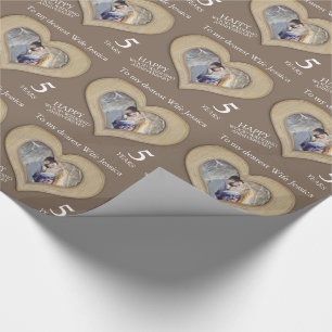 5th wood wedding anniversary custom photo wrap wrapping paper