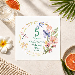 5th Wood Wedding Anniversary Gold Frame Floral Napkin