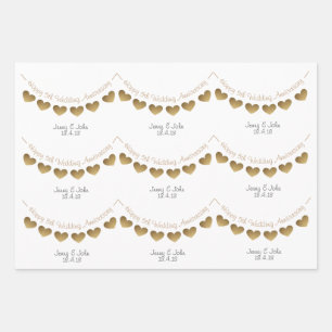 5th wood wedding anniversary heart bunting wrapping paper sheet
