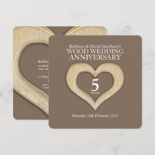 5th wood wedding anniversary heart party invites