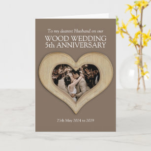 5th wood wedding anniversary husband photo card