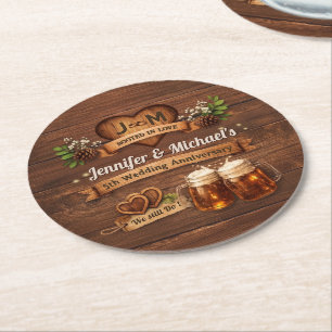 5th Wood Wedding Anniversary Party Thank You Gifts Round Paper Coaster