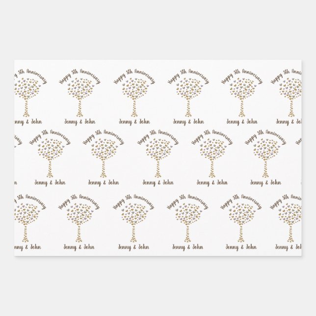5th Wood Wedding Anniversary tree in heart design Wrapping Paper Sheet (Front)