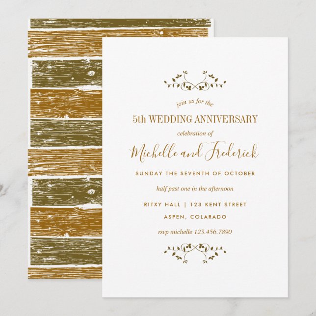 5th Wooden Wedding Anniversary Invitation (Front/Back)