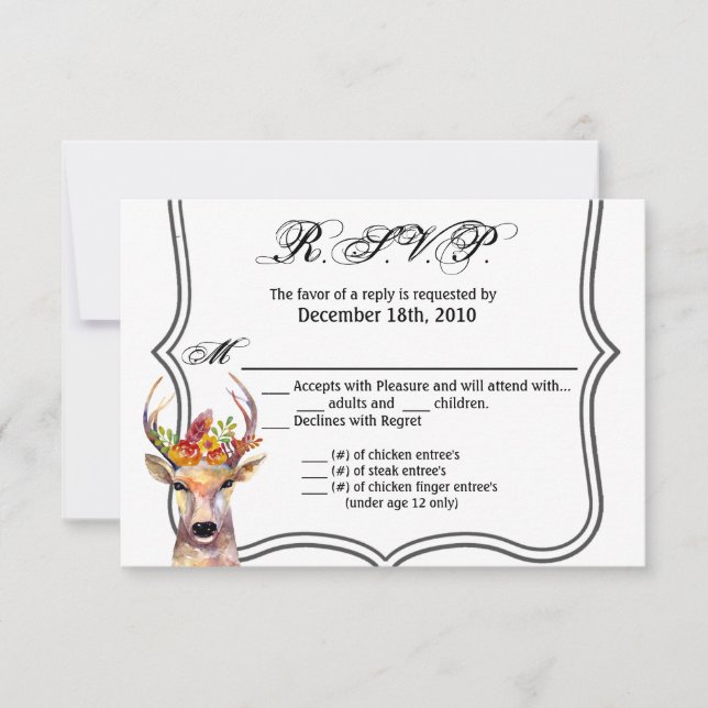 5x3.5 R.S.V.P. Card Geometric boho deer Buck Head (Front)