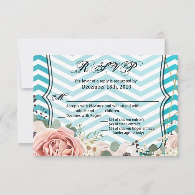 5x3.5 R.S.V.P. Card Geometric Rose Chevron Teal (Front)