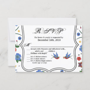5x3.5 R.S.V.P. Card Traditional Bird Tattoo Sparro