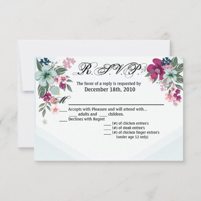 5x3.5 R.S.V.P. Card Tropical Flower on Blue Ombre (Front)