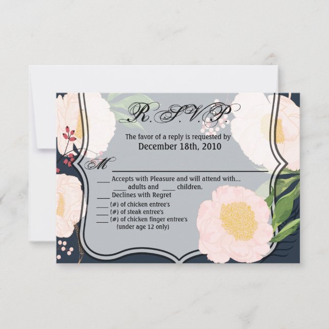 5x3.5 R.S.V.P. Card White Floral Flowers on Dark B (Front)
