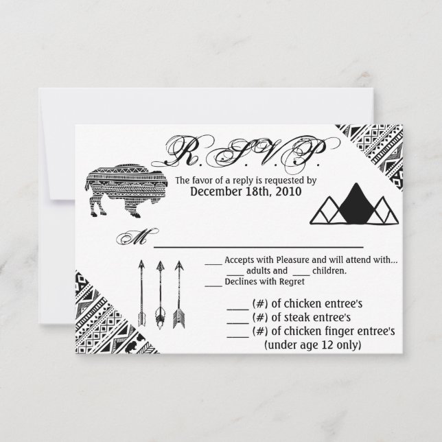 5x3.5 R.S.V.P. Card XMAS Boho Buffalo Tribal Patte (Front)