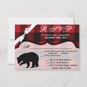 5x3.5 R.S.V.P. Card XMAS Red Buffalo Plaid Bear