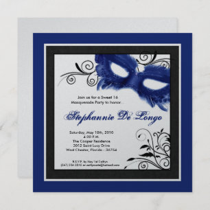 5x5 Blue Masquerade Mask 16 Birthday Invitation